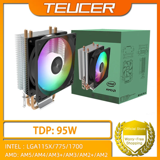 TEUCER CPU Cooler 2 4 Heat Pipes PC Radiator Cooling 3PIN PWM Silent Rgb Fan For Intel 1700 1150 1155 1156 1366 AM2/AM3/AM4 AMD